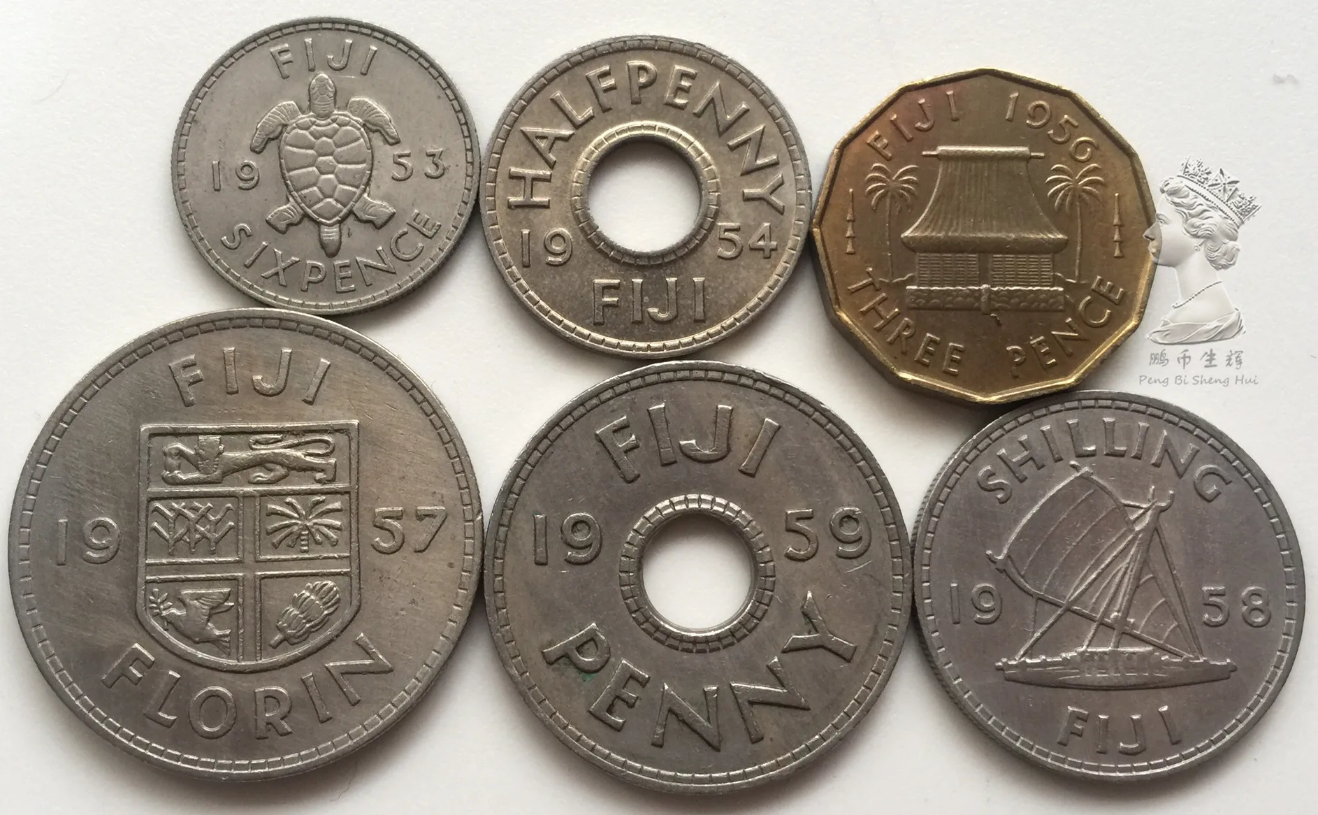 Набор 6 шт. Fiji монет наборы 1950TH queen Edition Океания 100% оригинальная монета случайный