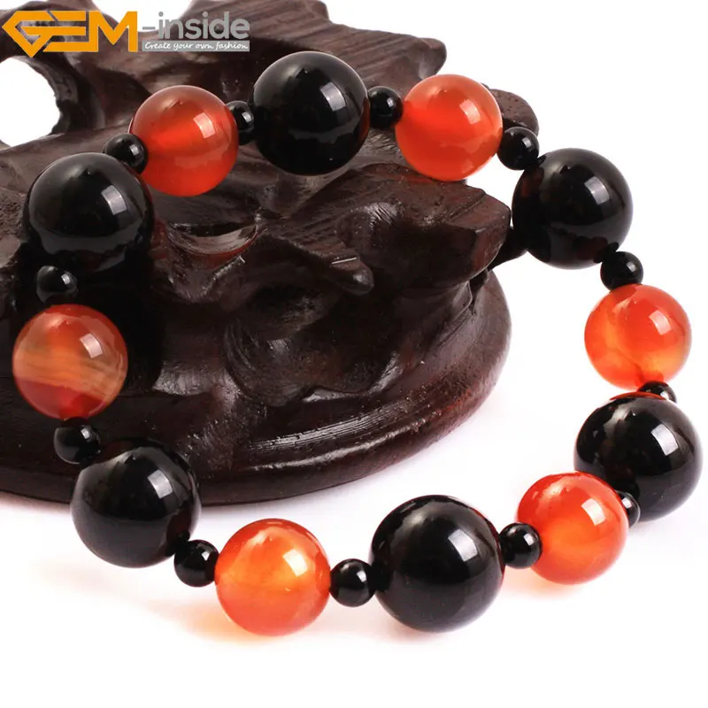 Натуральный круглый гладкий браслет mala черного и красного цвета с драгоценным