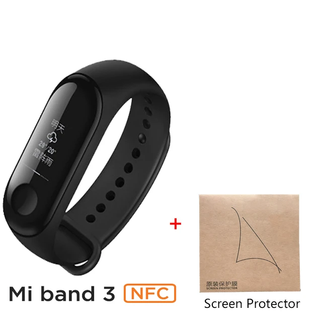 add protector Xiaomi Mi band 3 NFC версия 0,7" OLED большой сенсорный экран новые умные браслеты браслет - Цвет: add protector