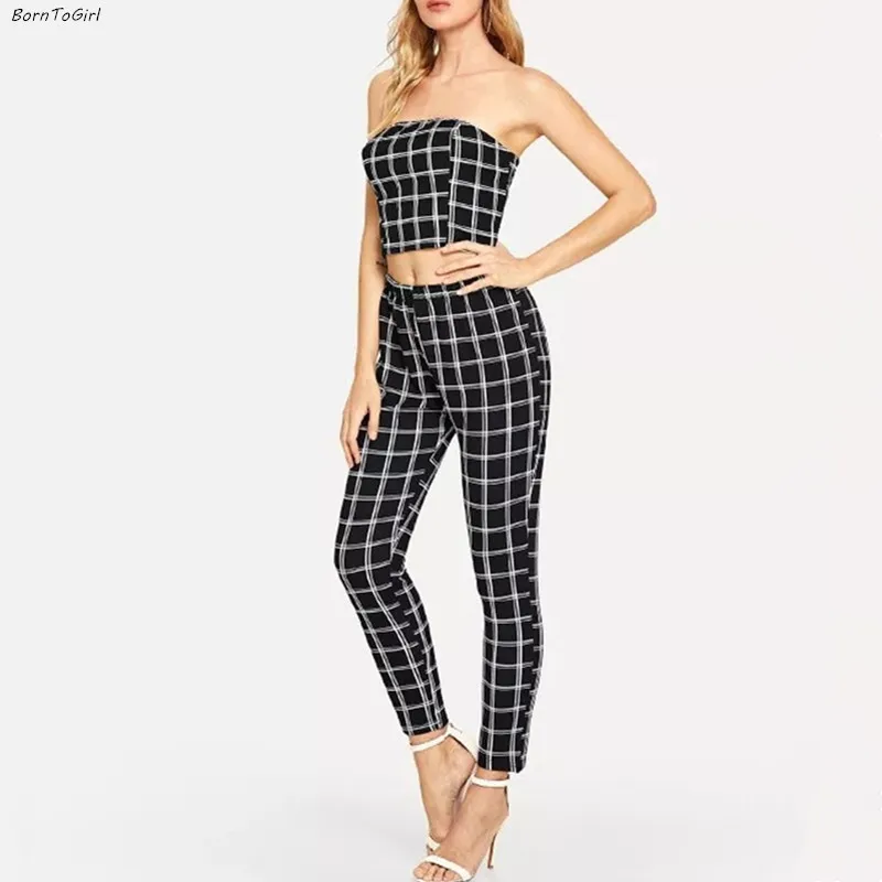 BornToGirl Лето 2019 г. пикантные спортивные костюмы для женщин черный белый цвет