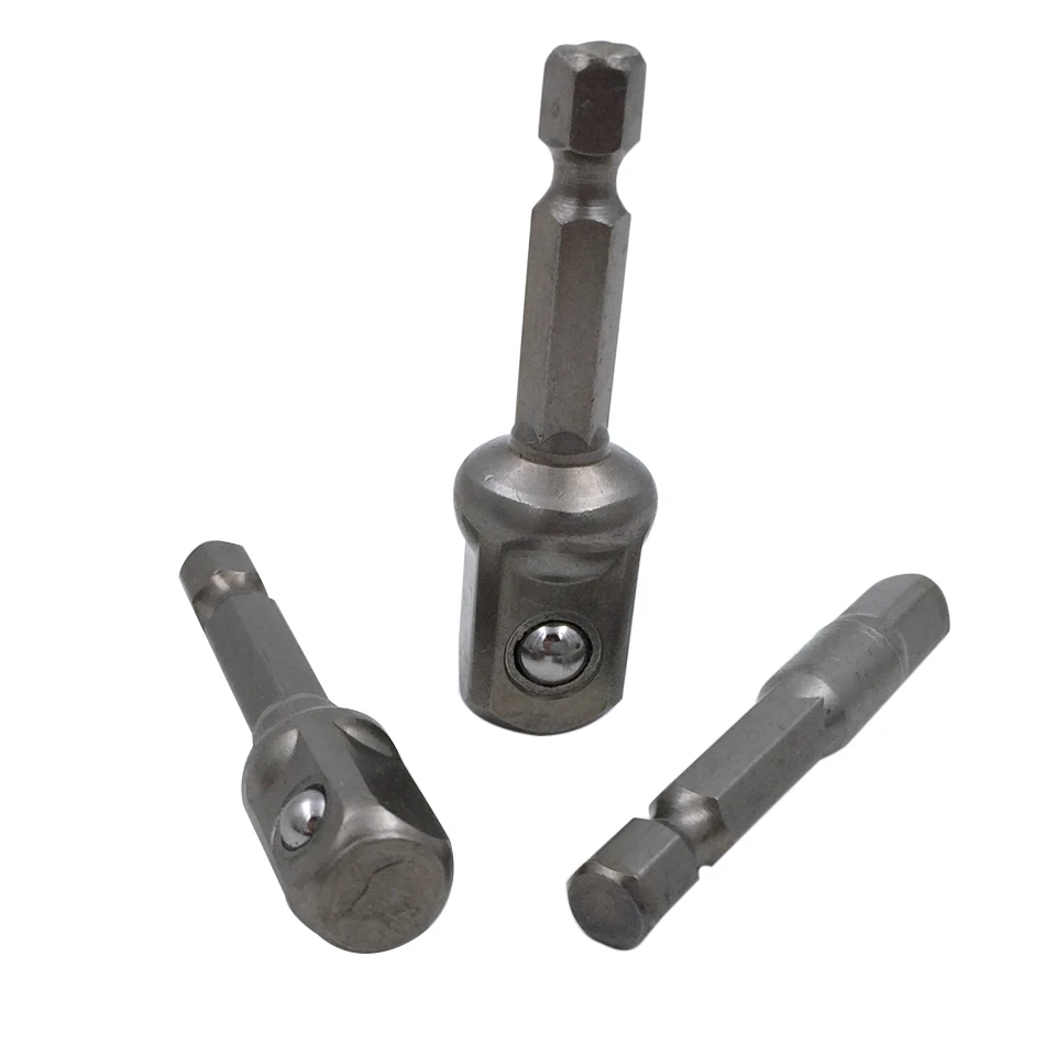 3pcs Chrome Vanadium Steel Socket Adapter Set Hex Shank to 1/4" 3/8" 1/2" Extension Drill Bits Bar Bit Power Tools |