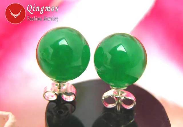 Серьги женские из серебра натуральные нефриты пробы круглые 10 мм Earring-ear129 |