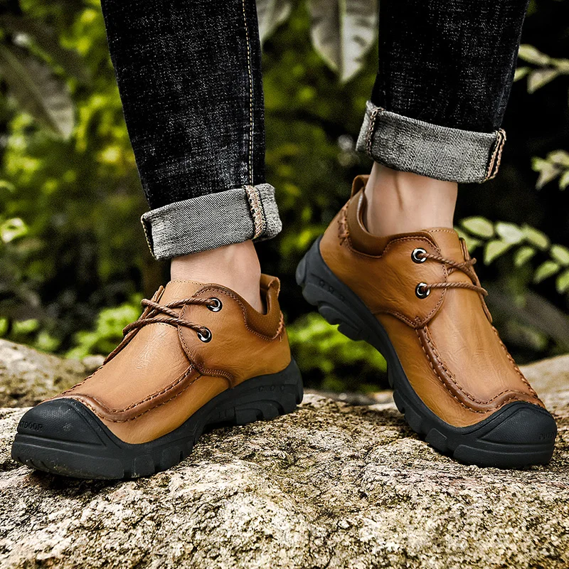 2019 new fashion men's shoes casual genuine leather big size classic brown &amp black shoe man waterproof comfortable for men | Обувь