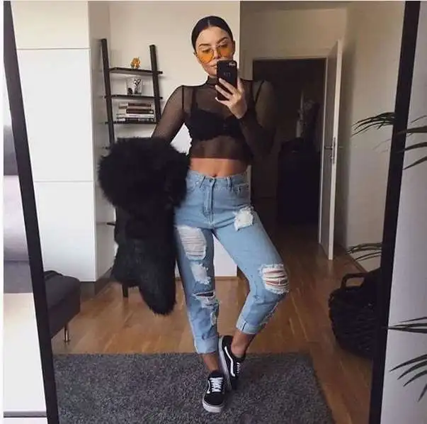 2018 модная сексуальная женская короткая футболка Прозрачная Облегающая