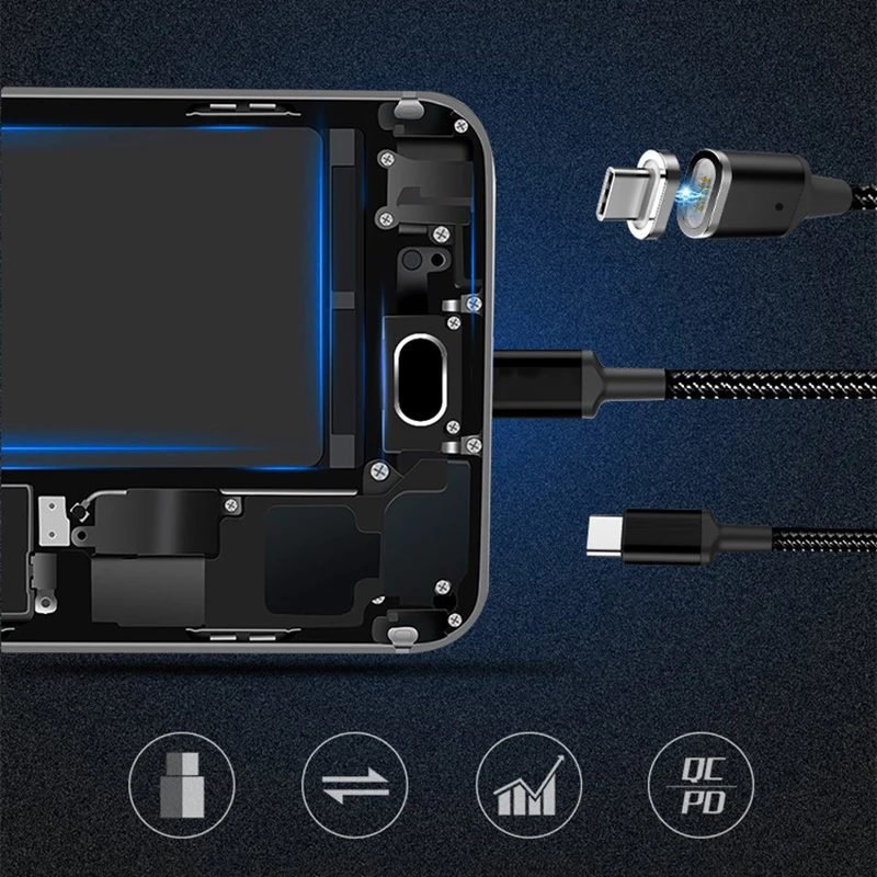 Магнитный кабель для быстрой зарядки 20 в, 5 А, 100 Вт, usb type-C-type-C PD, магнитное зарядное устройство для нового MacBook, huawei, Matebook, передача данных