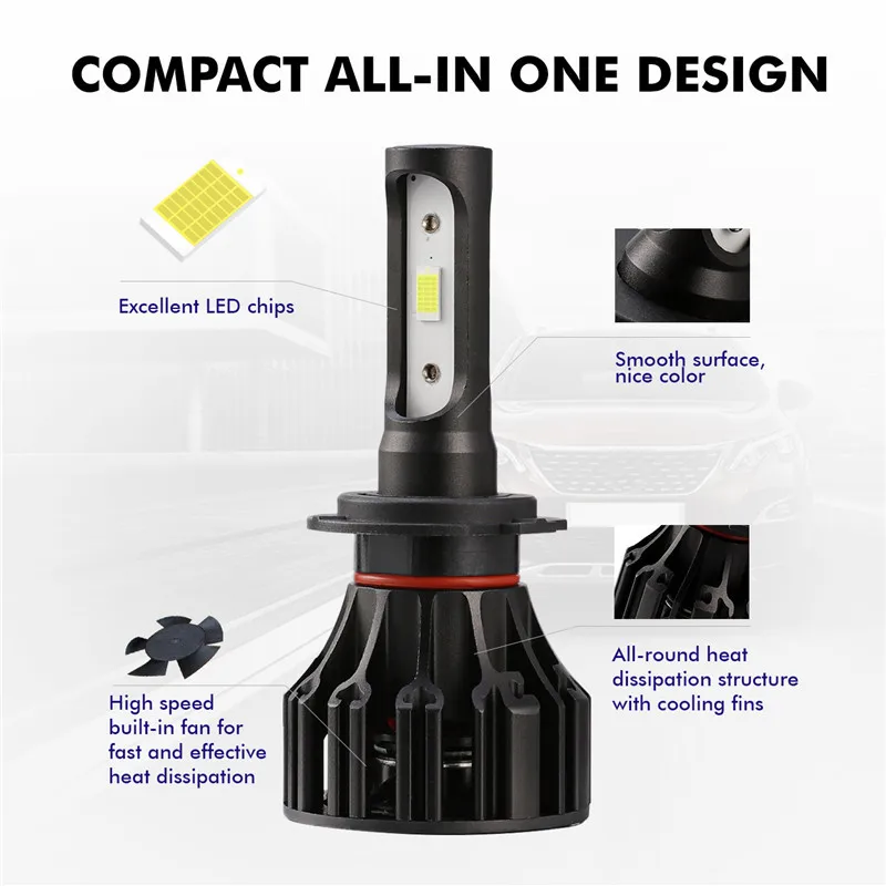 Oslamp светодиодный фар H7 H11 H1 H3 9006 9005 моноблочные светодиодные чипы 8000lm 72 Вт 6500 к