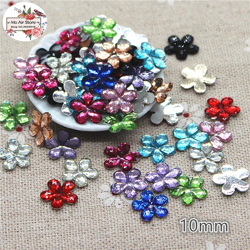 200 шт./лот 10 мм в форме цветка Смешанные цвета Блестящий Кабошон из смолы с плоской