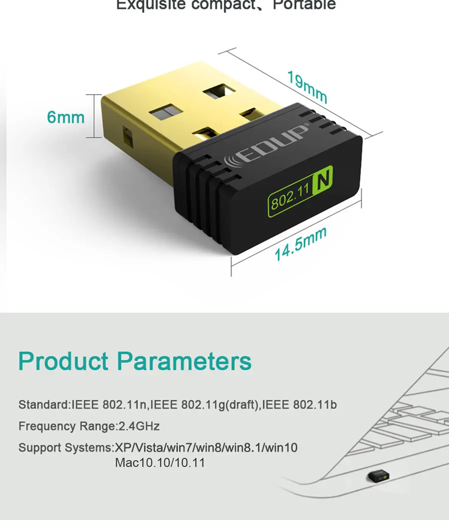 EDUP сетевая карта mini usb беспроводной wifi адаптер 150 Мбит/с Wi-Fi приемник 802.11n usb ethernet адаптер Поддержка для ПК Windows Mac