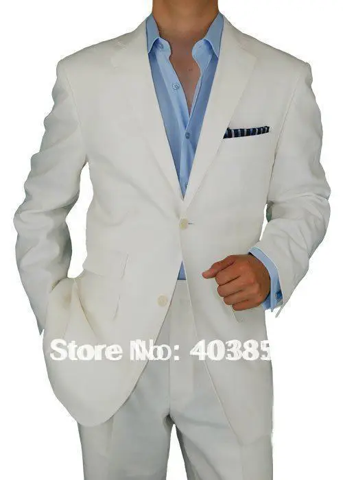 Мужской костюм цвета слоновой кости шерстяной на заказ современный с двумя