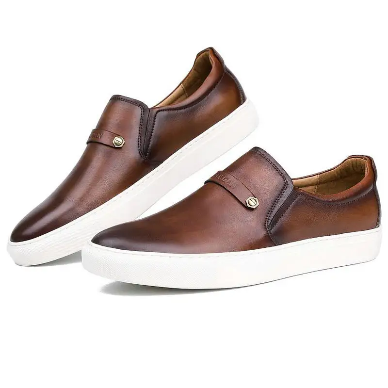 Leather Casual Shoes Fashion Genuine Handmade Sneakers Slip On Dress Men's Loafers Moccasins Zapato | Обувь