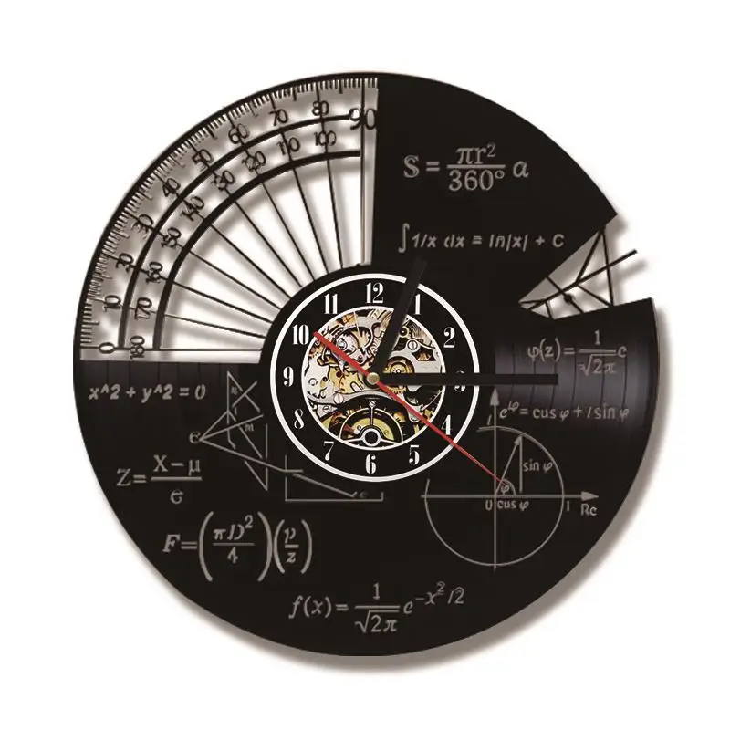 Math Themes Quartz Decorative Record Wall Clock Mathematical Formula and Ruler Hollow Antique Hanging Clock|wall clock|record wall clockhanging