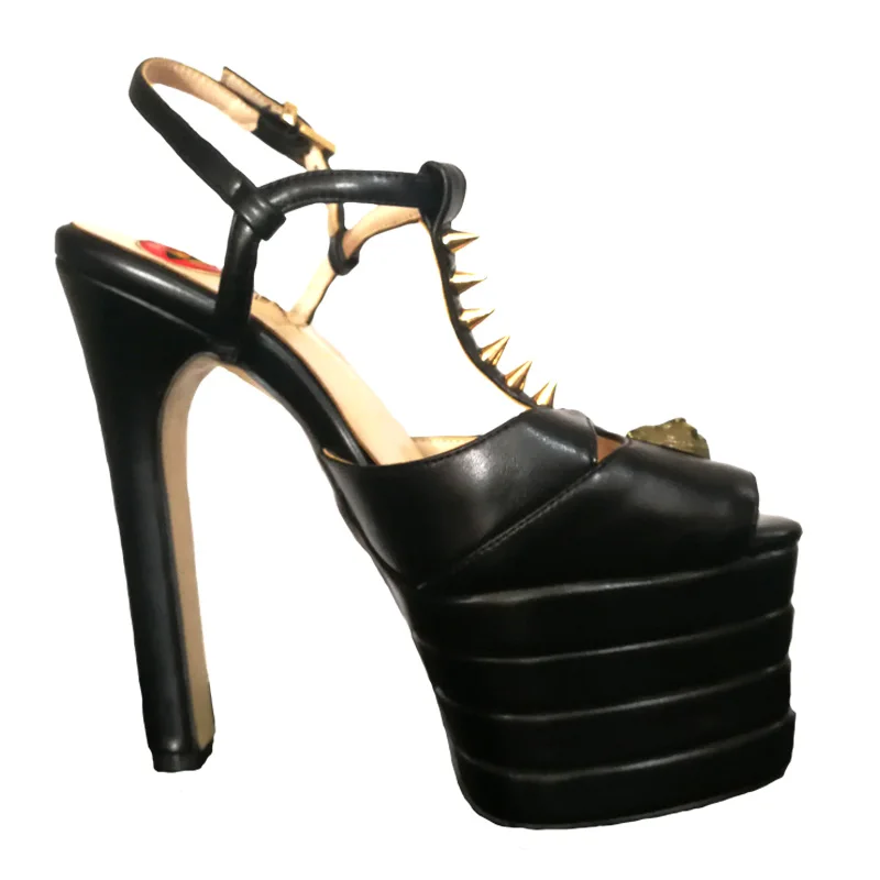 black peep toe Подиумные босоножки из натуральной кожи с ремешком на лодыжке на высоком каблуке летние женские босоножки на платформе женская обувь на тонком каблуке с закрытым носком 34-43 - Цвет: black peep toe