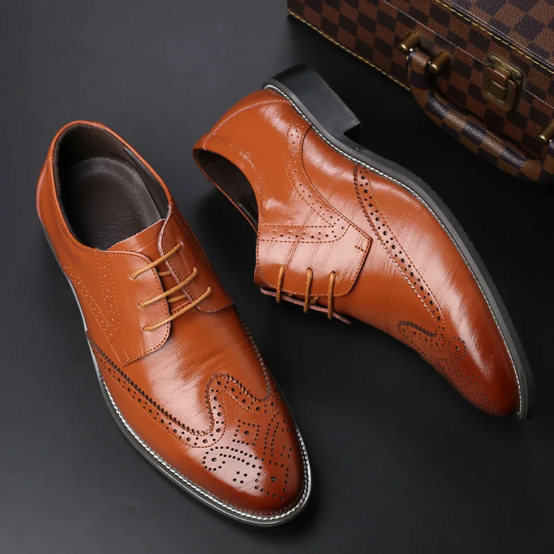 Luxury Genuine Leather Men Shoes Dress Summer Casual Oxfords Male Brogue Shoe Breathable Lace up Flats Chaussure Homme Plus Size | Обувь