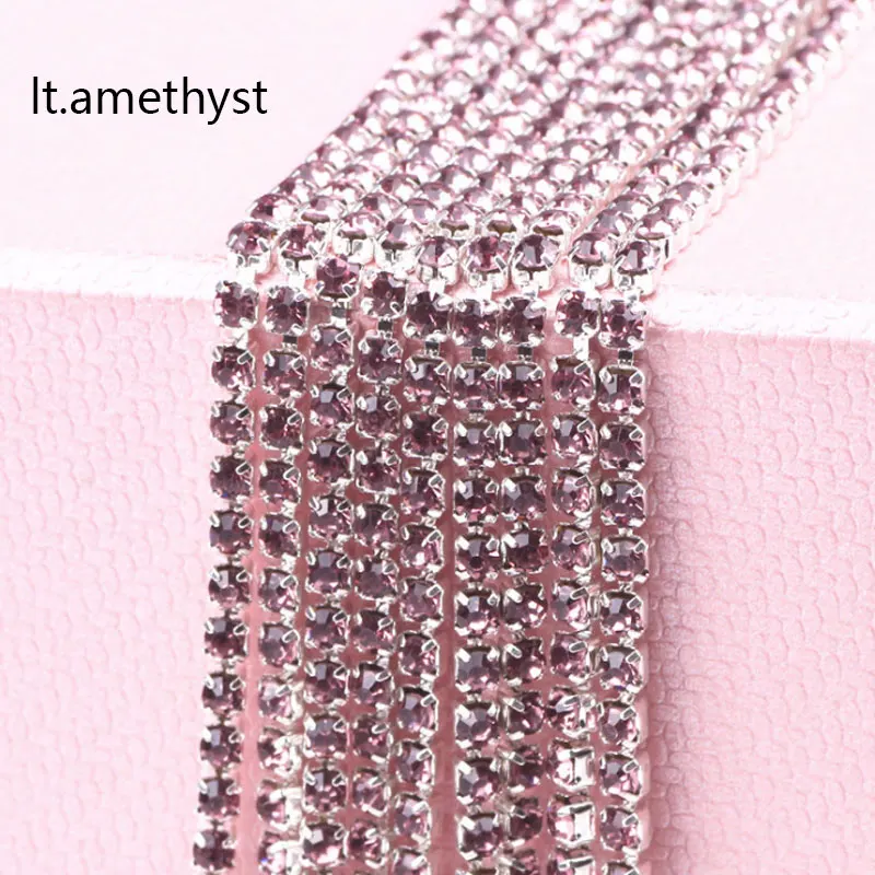 lt.amethyst 5 ярдов/рулон Серебряная основа плотный стеклянный коготь красочные пришитые Стразы цепочка стразы отделка для красоты аксессуары Y2959 - Цвет: lt.amethyst