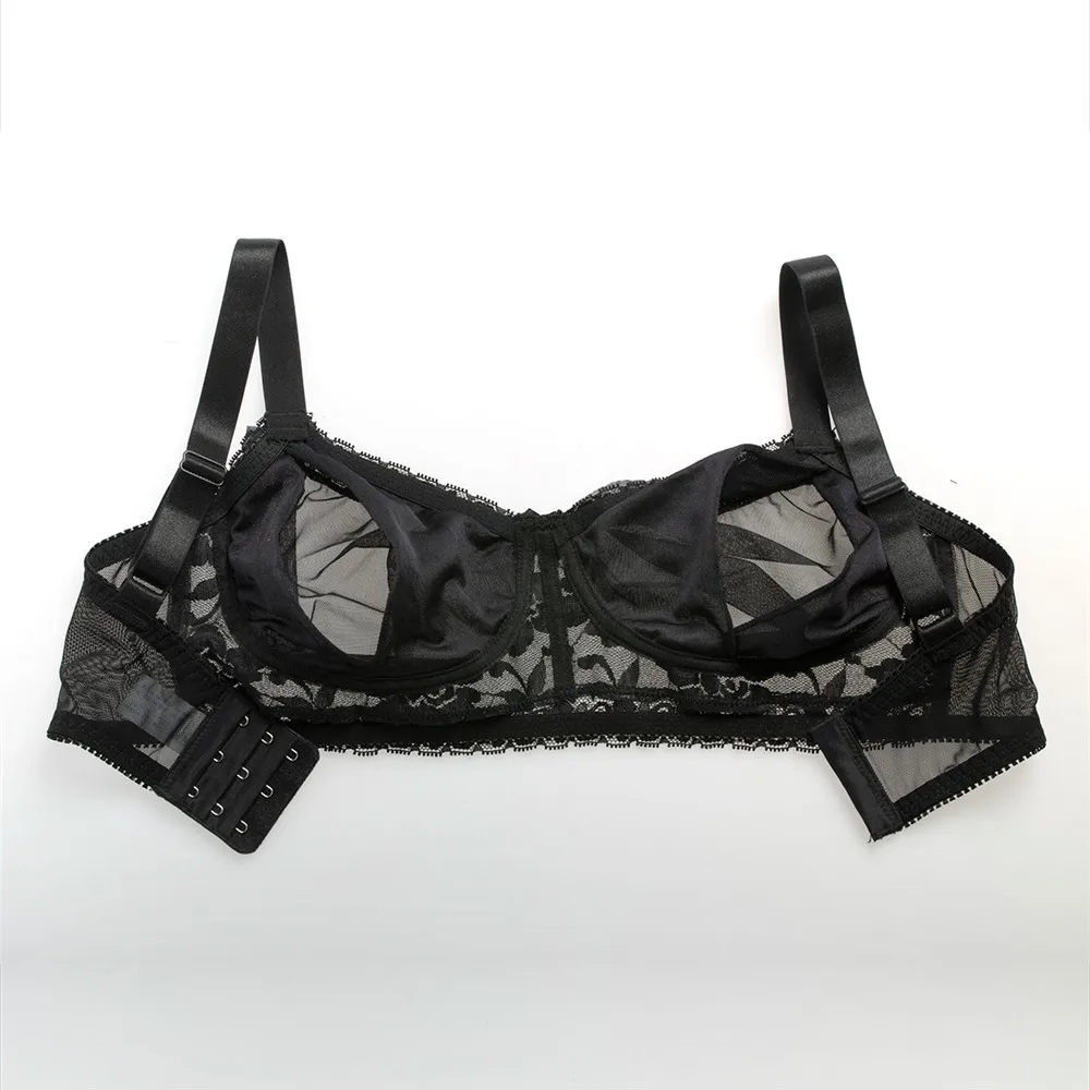 Sexy Transparent Lace Bra Erotic Crossdresser Bra Pocket-bra Sheer Cup Silicone Fake Boobs Bra Not include Breast