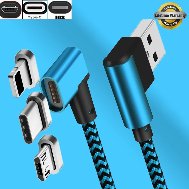 3/6/10FT 90 градусов IOS/Micro USB/USB-C Магнитный Зарядное устройство Кабельный ввод шнура для samsung Note 8 S8 S7 S6 LG G6 для iPhone