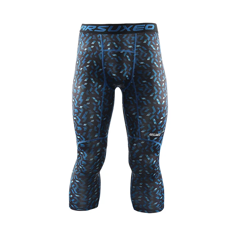 Camouflage blue ARSUXEO мужские спортивные Камуфлированные облегающие штаны базовый слой 3/4 беговые колготки фитнес активные тренировочные брюки K75 - Цвет: Camouflage blue