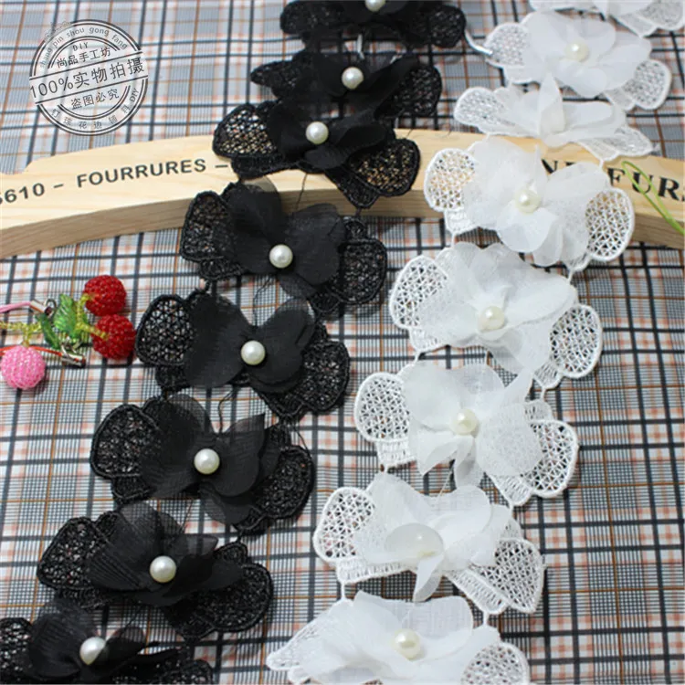 

30pcs Beautiful White Black Venice Lace Applique Butterfly Sewing Beaded Trims DIY Wedding Handmade Craft Garment Accessories