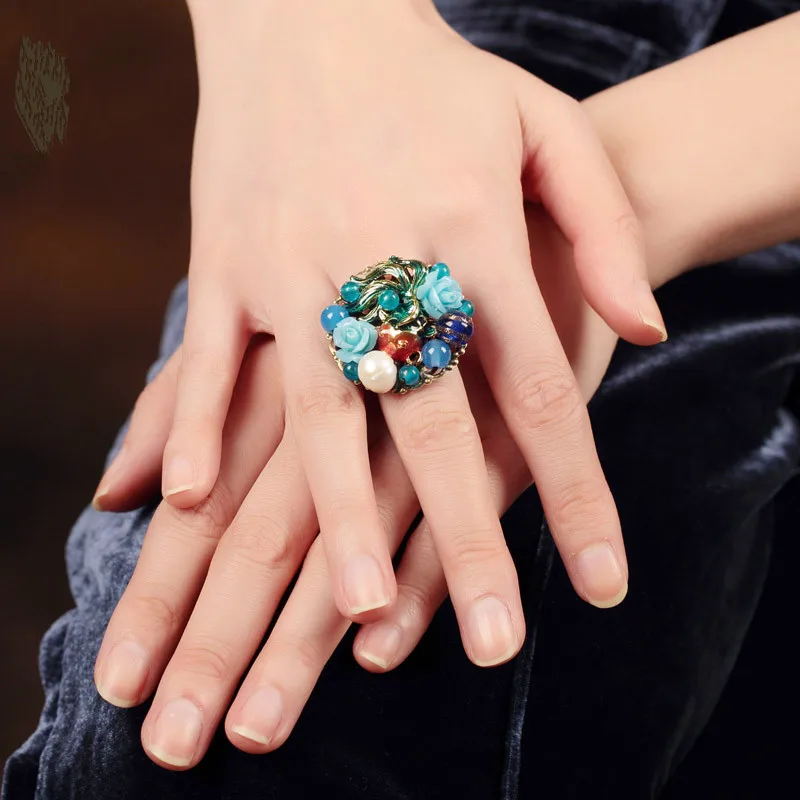 Новое винтажное большое кольцо для женщин регулируемое свадебное модные