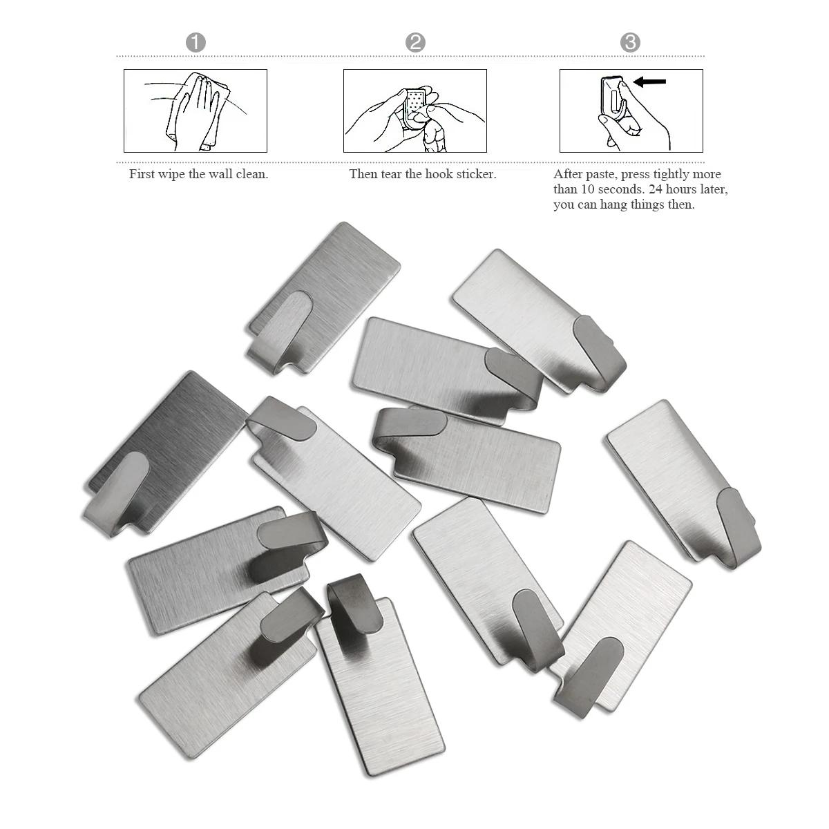 12pcs Adhesive Stainless Steel Bathroom Wall Hanger Stick On Robe Towel Family Hooks Accessories | Дом и сад