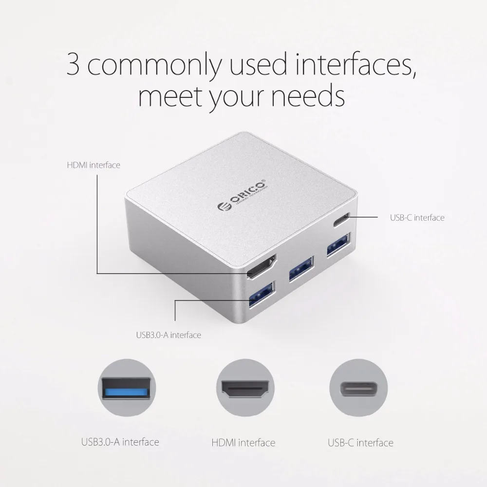 ORICO CDHU3 Type C концентратор USB3.0 HDMI совместимая алюминиевая мини Док станция PD
