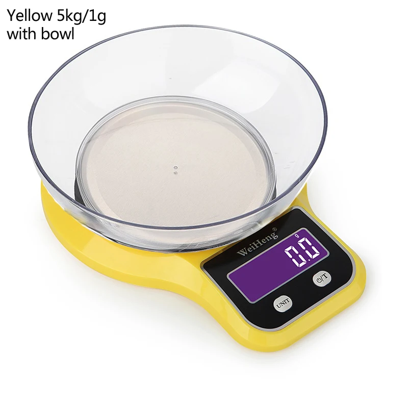 yellow 5kg with bowl Кг/3 кг/5 кг 0,1/1 г Электронные Кухня Весы Многофункциональный ЖК-дисплей цифровые весы чаши весов из нержавеющей стали для выпечки Пособия по кулинарии - Цвет: yellow 5kg with bowl