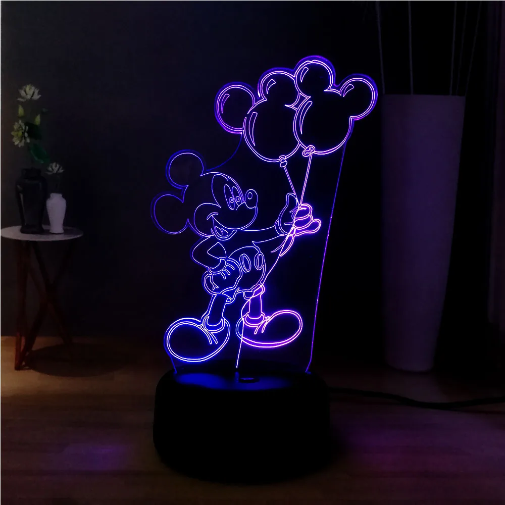 Новая 3D иллюзия Лампа Новинка Микки милый светодиодный сенсорный ночник USB