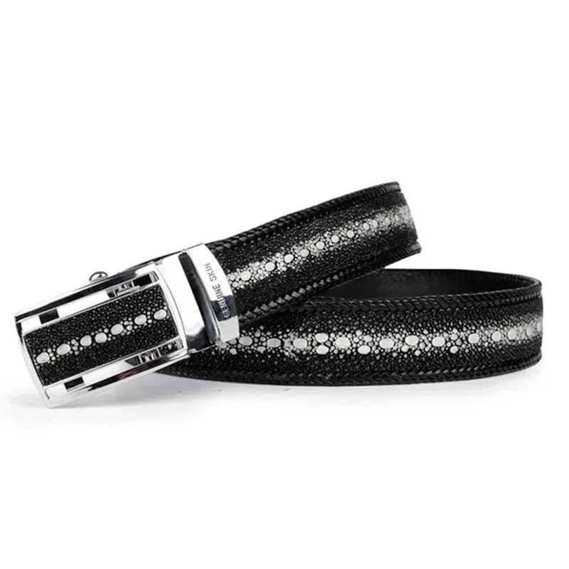 Business Style Genuine Stingray Leather Knitted Border Automatic Buckle Men's Waist Strap Exotic Pearl Fish Skin Male Belt | Аксессуары
