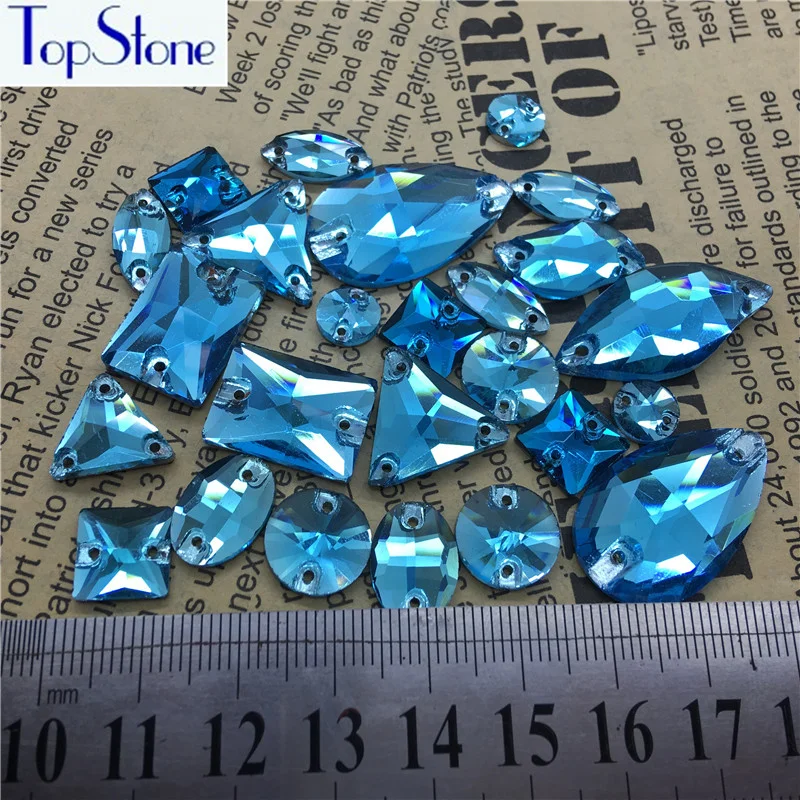 Аквамариновый Цвет стеклянные кристаллы пришивные стразы плоские с задней