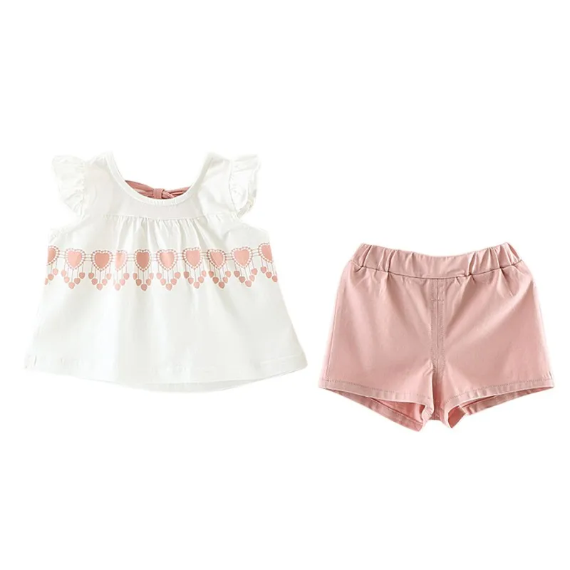 

2 Pcs/set Summer Baby Girl Clothes Kids Sleeveless Cotton Print Solid Shorts Toddler Outfits Children's Clothing