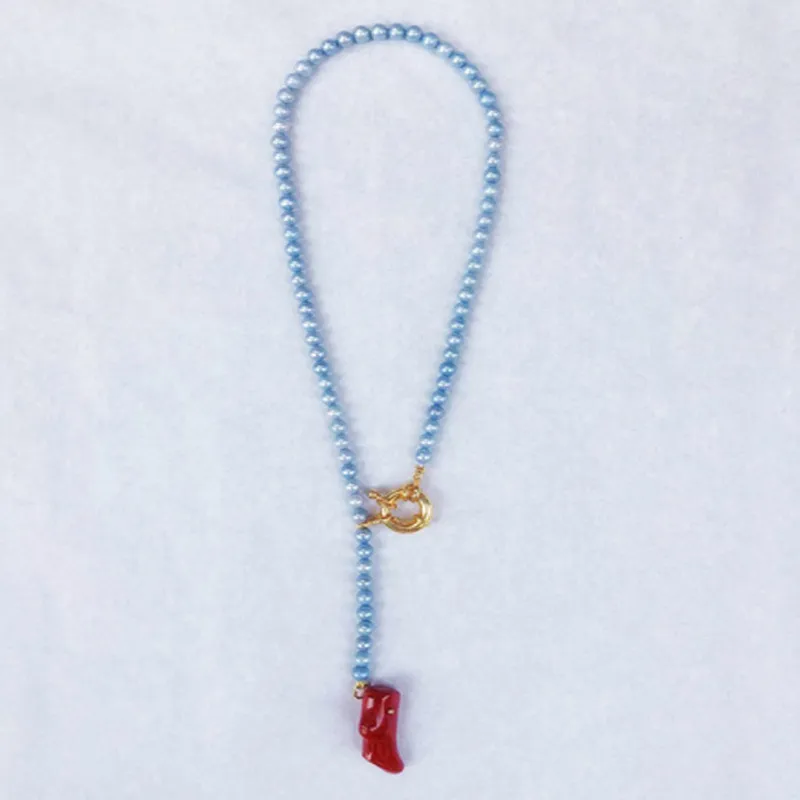 Модное ожерелье из пресноводного жемчуга Dm подвеска красного коралла аксессуары