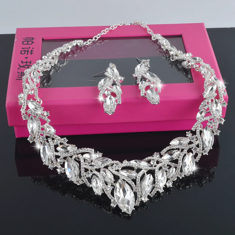 Нежный серебристого цвета Свадебные Ювелирные наборы для невест вечерние