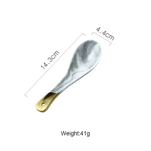 Spoon Роскошная мраморная керамическая миска, тарелка, ложка с гальваническим покрытием, позолоченная миска для риса, обеденная тарелка, столовая посуда, серая Бытовая 1 шт - Color: Spoon