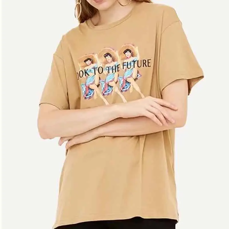 

Women Print T-Shirts Knitted Cotton 2019 Summer Sandy Beach Womens Casual Round Neck Tops Ladies Printed Tops femme