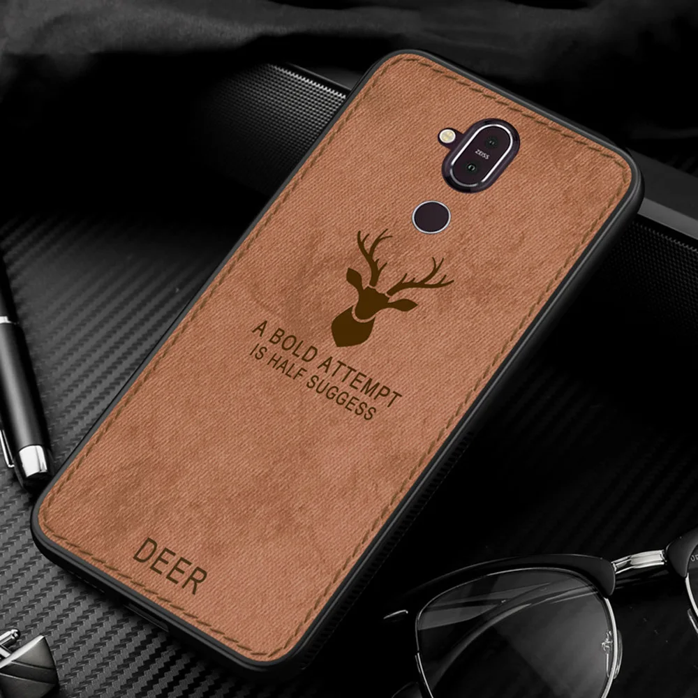 Brown Для Nokia 8,1 чехол винтажный тканевый кожаный чехол с рисунком оленя для Nokia 5,1 6,1X7 тканевый чехол 6,1 Plus 7 Plus задняя крышка(E1226 - Цвет: Brown