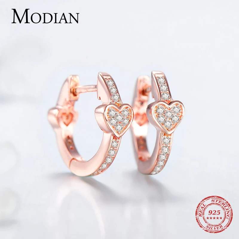 Modian очаровательные Модные настоящие 925 пробы серебряные сердца ослепительные CZ серьги-кольца для женщин ювелирные изделия из стерлингового серебра с кристаллами