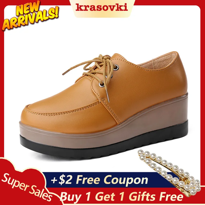 Krasovki Small Leather Shoes Spring Autumn Belt Thick Bottom Dropshipping Fashion Muffin Casual Women Singles | Обувь