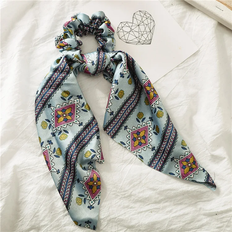 B-10 Summer Flower Printed Women Elastic Scrunchies Hair Bands Retro Hair Ties Scarf Rubber Band Hair Accessories for Women Girls - Цвет: B-10