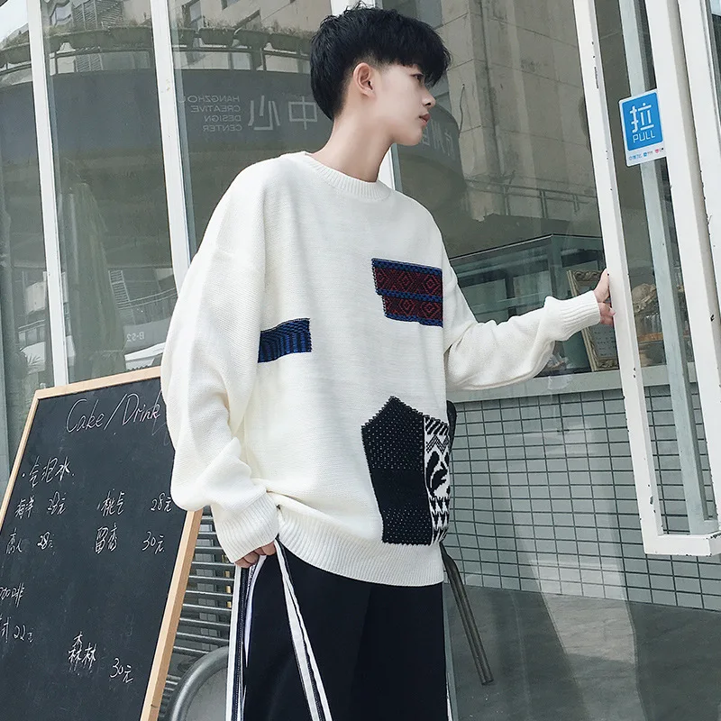 Мужские свитера 2018 свободные пуловеры с круглым вырезом длинным рукавом