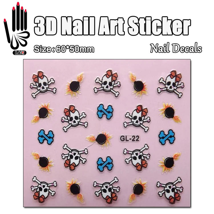 

1 лист 3D наклеек для дизайна ногтей GL22, черепа с синей бомбой, дизайнерские переводные наклейки для ногтевого дизайна, наклейка для украшени...