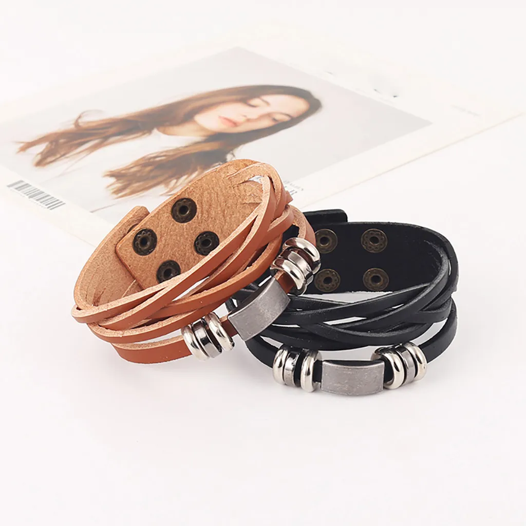 Мужские коричневые кожаные браслеты черные геометрические плетеные homme de luxe pulseras