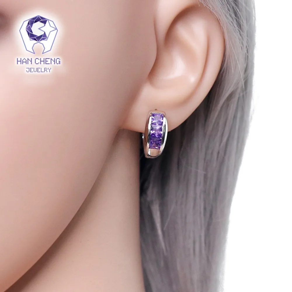 HanCheng новые модные роскошные серебряные круглые петли драгоценного камня AAA