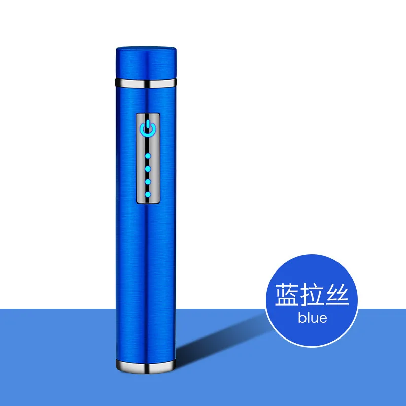 Blue Мини двойная дуговая плазменная Зажигалка цилиндрическая электрическая зажигалка перезаряжаемая USB зажигалки защищенный от ветра для курения аксессуары - Цвет: Blue