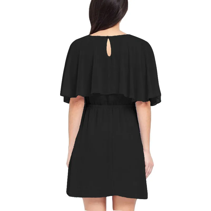 2019 летние модные платья с круглым вырезом женское однотонное шифоновое черное