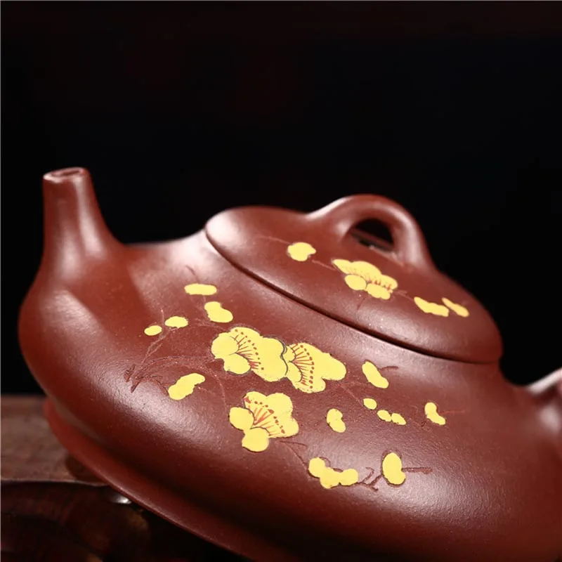 

270ml Yixing Authentic Purple Clay Teapot Authentic Hand Painted Plum Flower Pattern Home Kung Fu Tea Set Black Tea Kettle Gifts