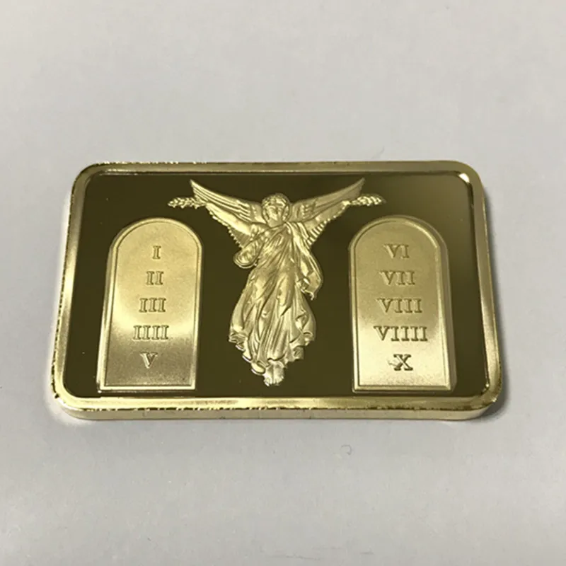 

2 pcs Sample order The Jesus Commandents bullion bar 1 OZ 24K gold plated ingot badge 50 mm x 28 mm home decoration bars
