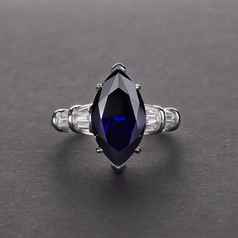 Blue PANSYSEN 8*14 мм натуральный цитрин драгоценный камень кольца для женщин Настоящее 925 пробы серебряные ювелирные изделия вечерние юбилей кольцо женский подарок - Цвет камня: Blue