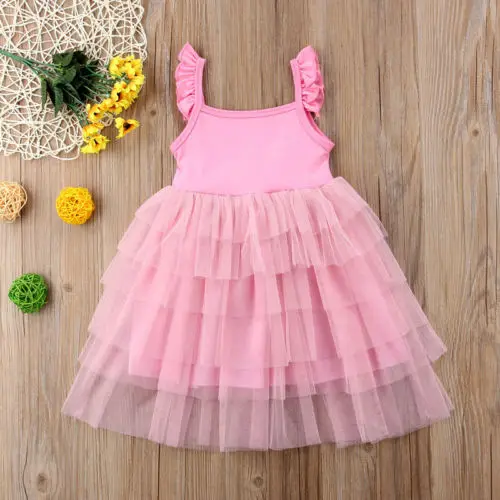 Летнее многослойное платье на бретельках для маленьких принцесс принцессы