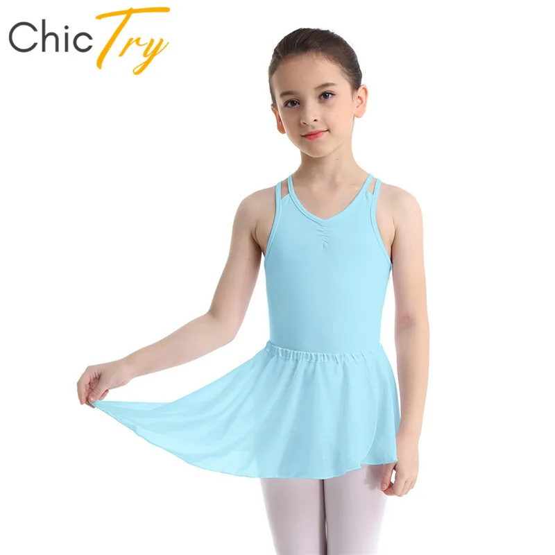 

ChicTry Children Girls Two-piece Ballet Leotards with Chiffon Ballet Tutu Skirt Set Gymnastics Leotard Kids Stage Dance Costume