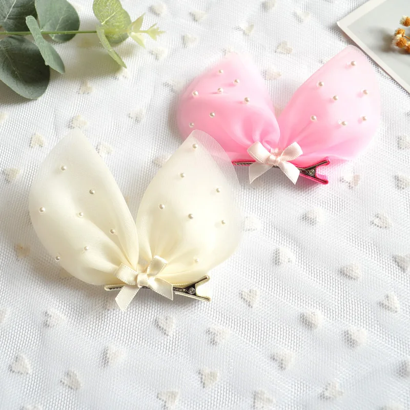 Бутик 10 шт. модные марлевые кроличьи ушки заколки для волос Твердые жемчуг животные уши заколки для волос принцесса головные уборы рыжие волосы аксессуары